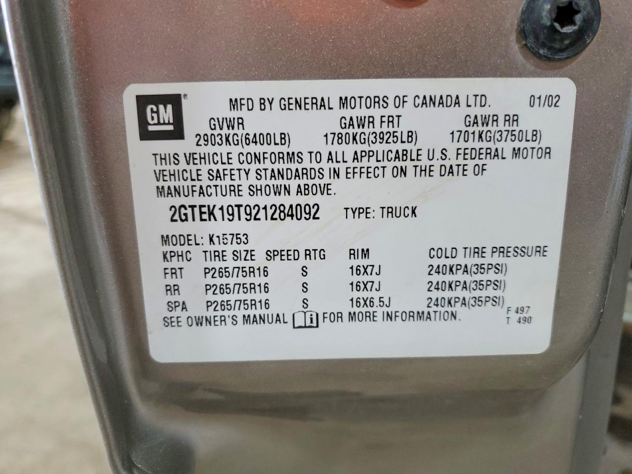 2002 GMC R/V 1500 Series