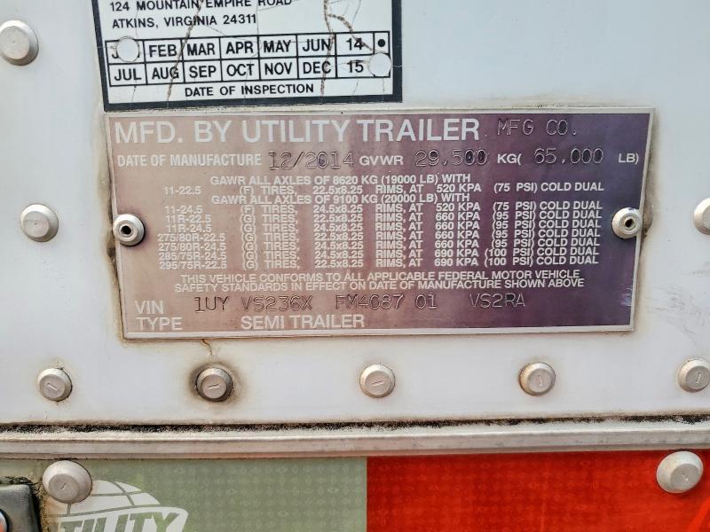 2015 Utility VS2RA Refrigerated Van Trailer