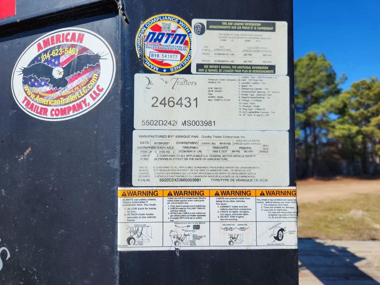 2021 Cargo 2021 Quality Equipment Trailer