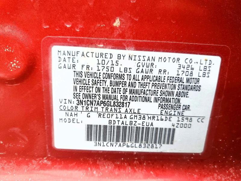 2016 Niss Versa 1.6 sv