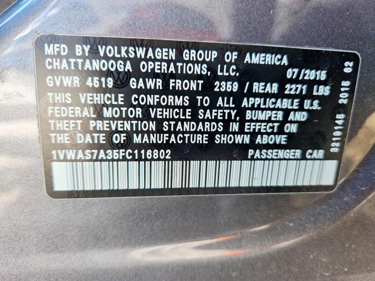 2015 Volkswagen Passat s