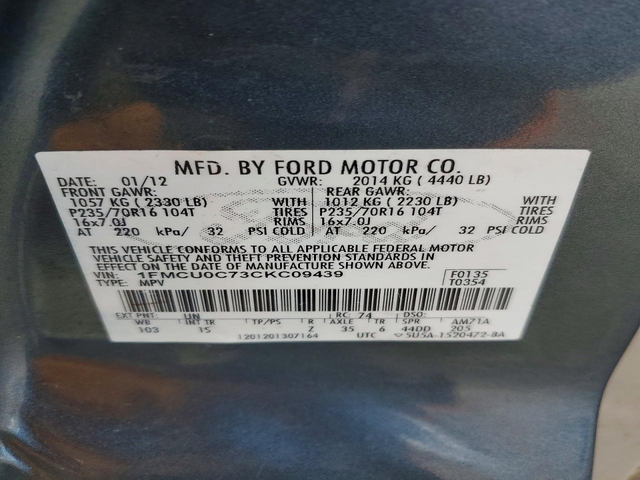 2012 Ford Escape xls