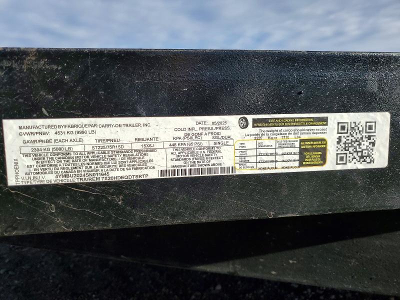 2025 Carry-On 1995 CARRY-ON 7X20HDEQDTSRTP Euipment Trailer
