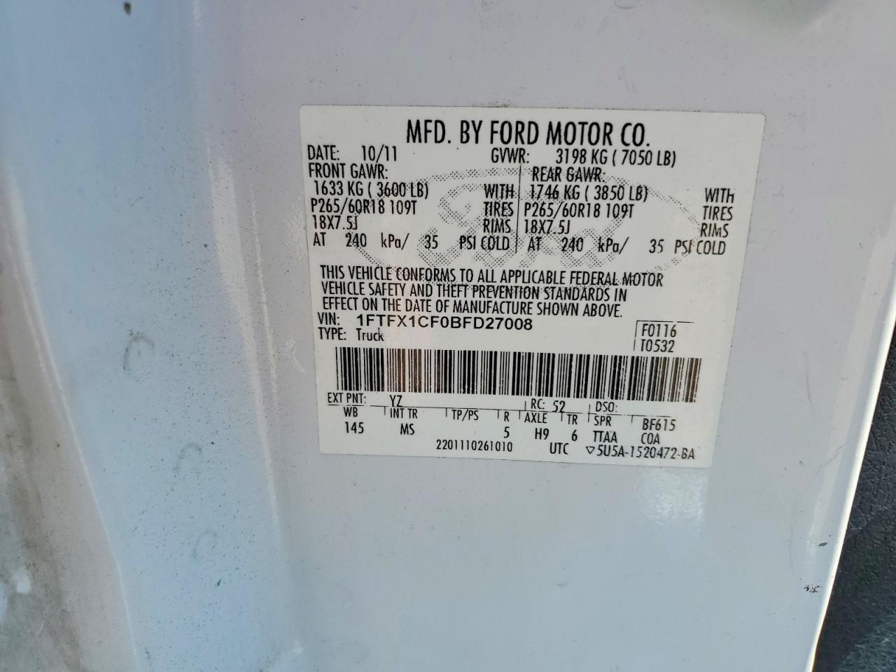 2011 Ford F150 Super cab