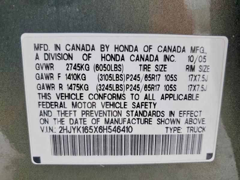 2006 Honda Ridgeline rtl