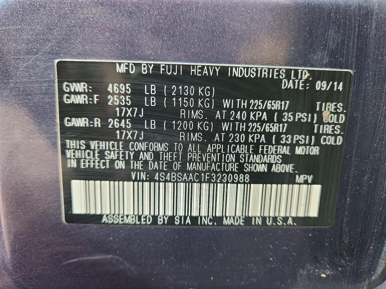 2015 Subaru Outback 2.5i