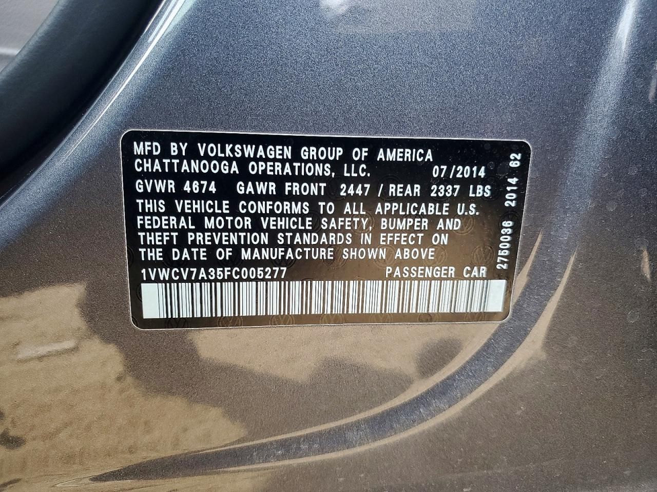 2015 Volkswagen Passat sel