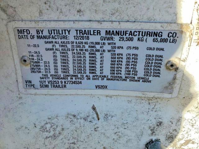 2019 Utility VS2DX DRY Van Trailer