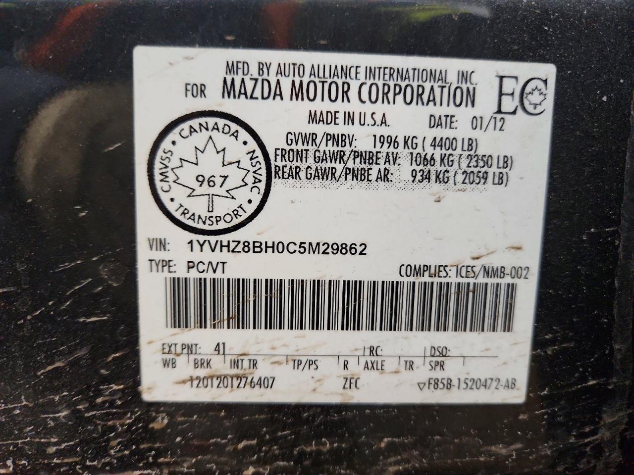 2012 Mazda 6 I