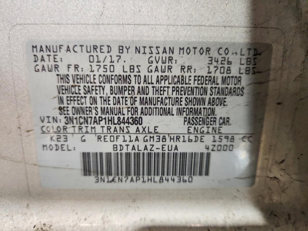 2017 Nissan Versa 1.6 s Plus