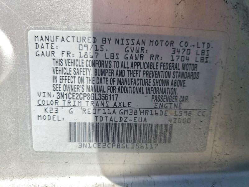 2016 Niss Versa Note sv