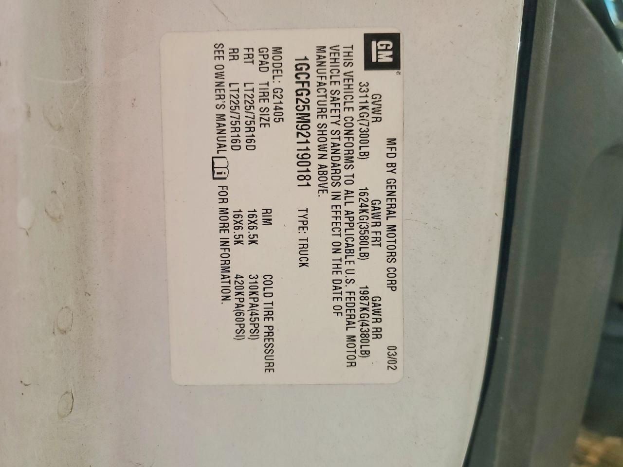 2002 Chevrolet Express G2500