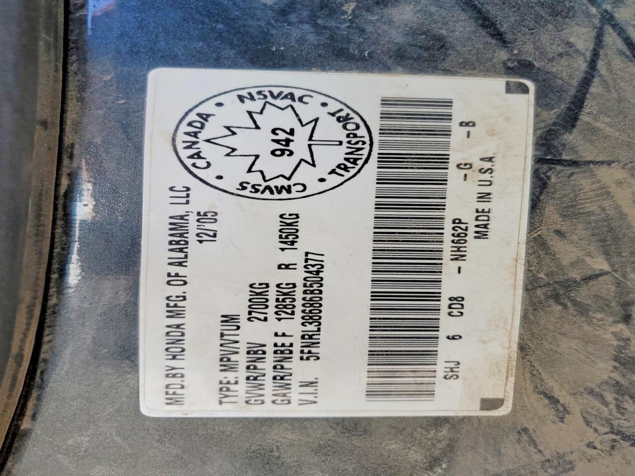 2006 Honda Odyssey exl