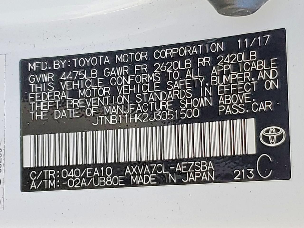 2018 Toyota Camry l