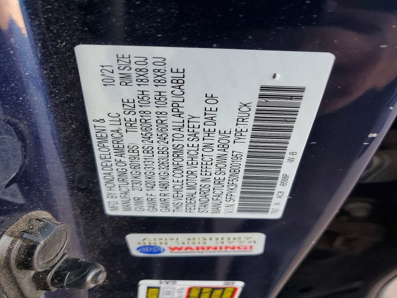 2022 Honda Ridgeline rtl