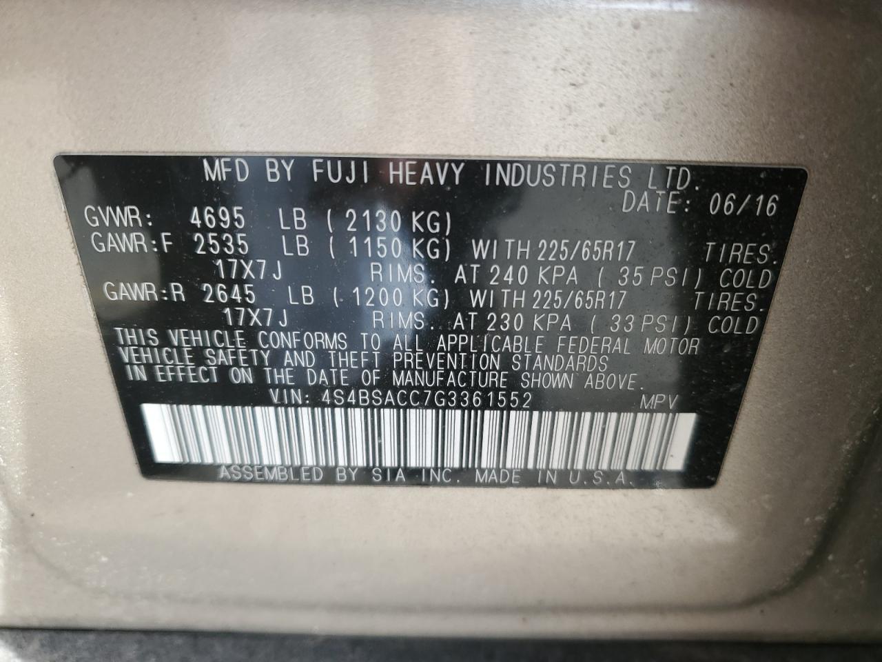 2016 Subaru Outback 2.5i Premium