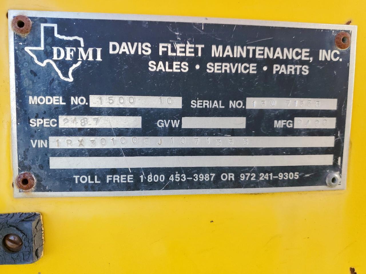 1991 Davis Manhole Support Trailer