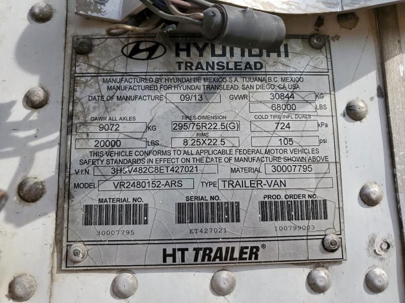2014 Hyundai Translead Refrigerated Van Trailer