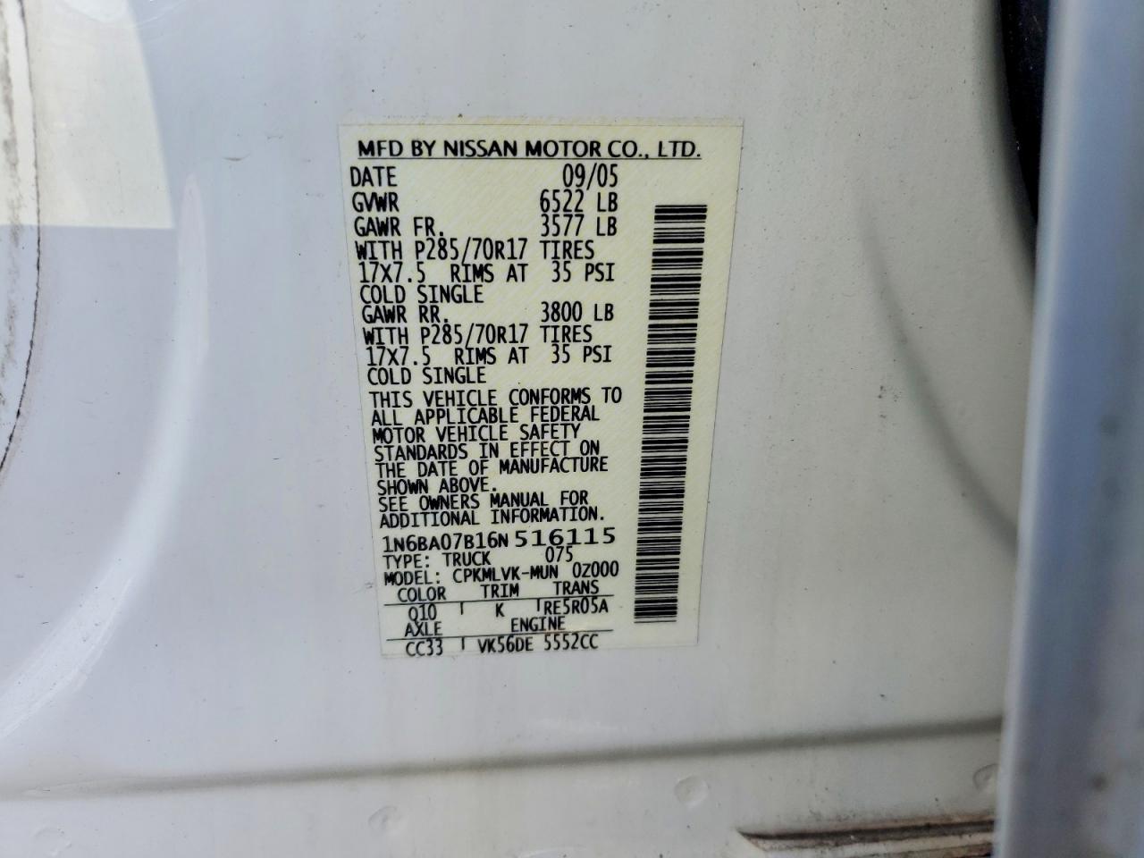 2006 Nissan Titan XE FFV