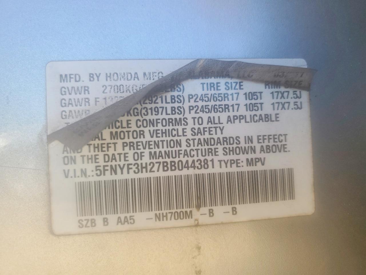 2011 Honda Pilot lx