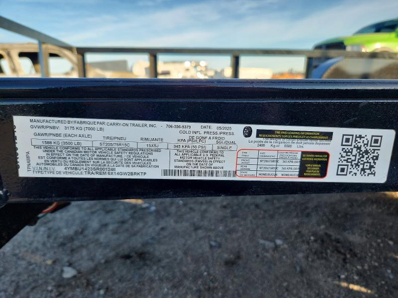 2025 Carry-On 6X`14GW2BRKTP Utility Trailer