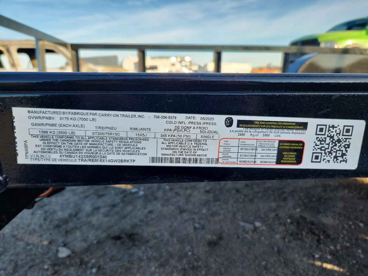2025 Carry-On 6X`14GW2BRKTP Utility Trailer