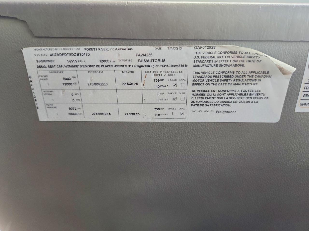 2013 Freightliner Chassis M Line Shuttle Bus
