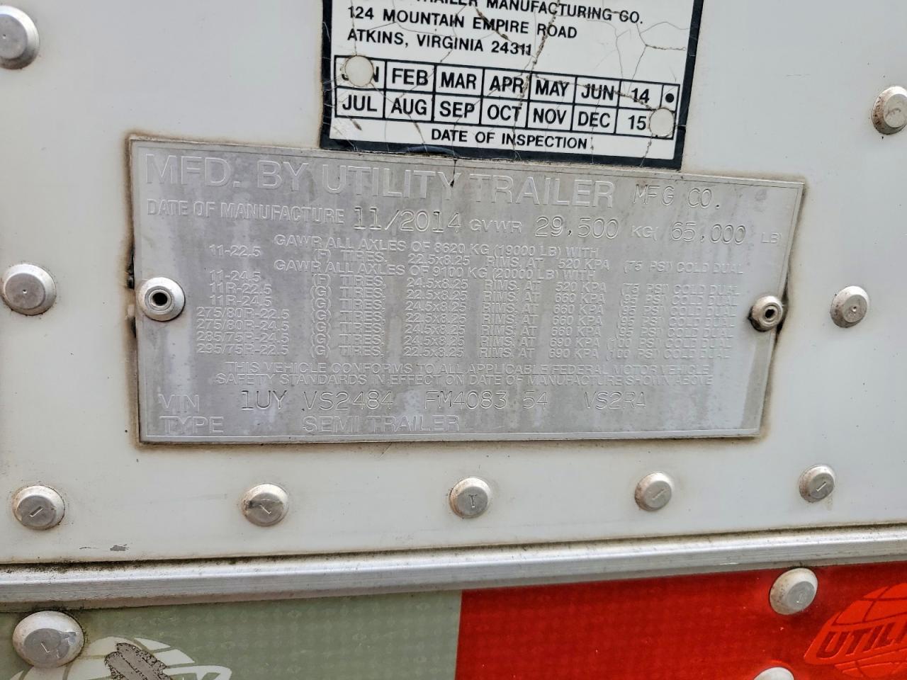 2015 Utility VS2RA Refrigerated Van Trailer