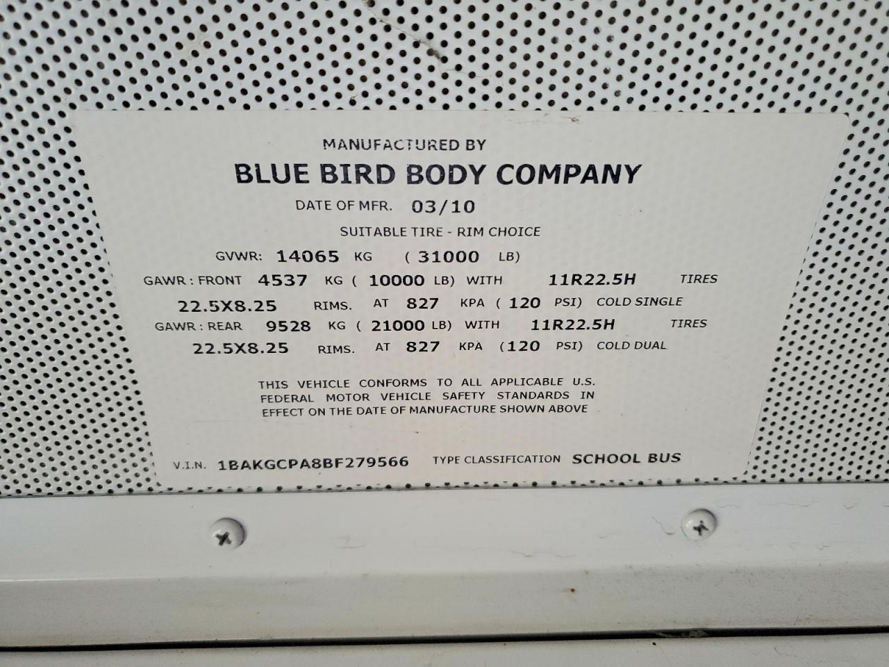 2011 Blubird 2011 Bluebird Vision-School Bus