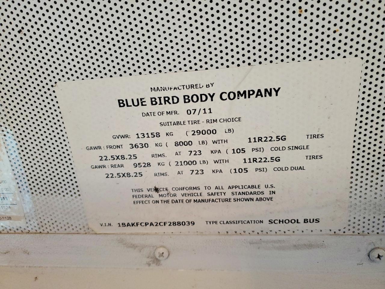 2012 Blue Bird 2012 Bluebird Vision-School Bus