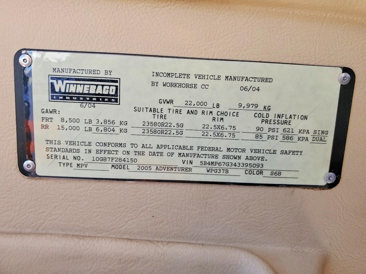 2004 Workhorse Custom Chassis Motorhome Chassis