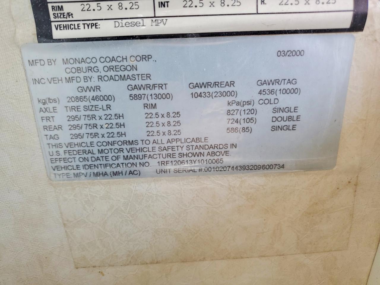 2000 Roadmaster Monaco RV