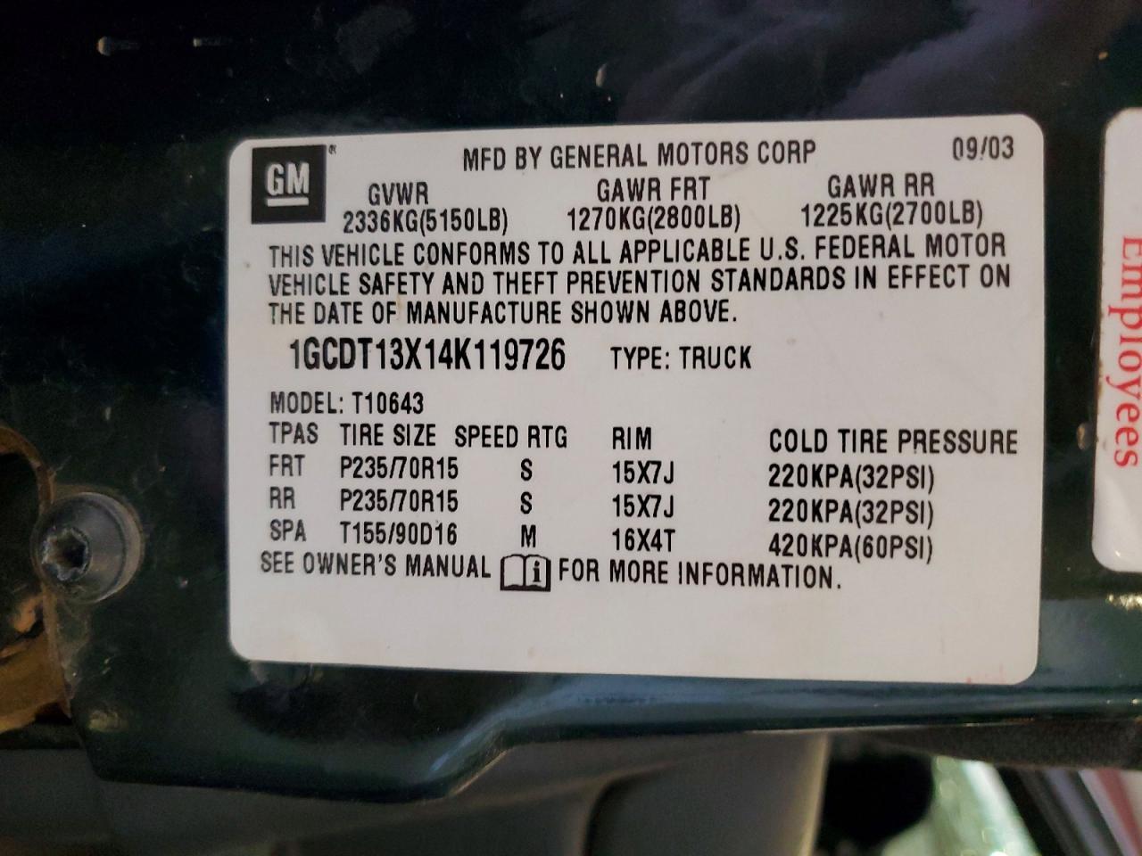 2004 Chevrolet S Truck S10