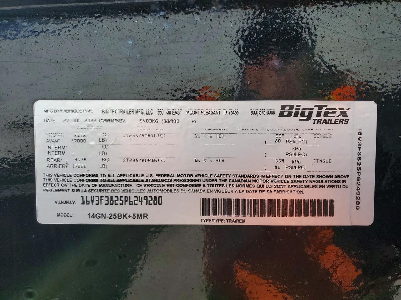 2023 Big Tex 14GN-25BK+5MR Equipment Trailer