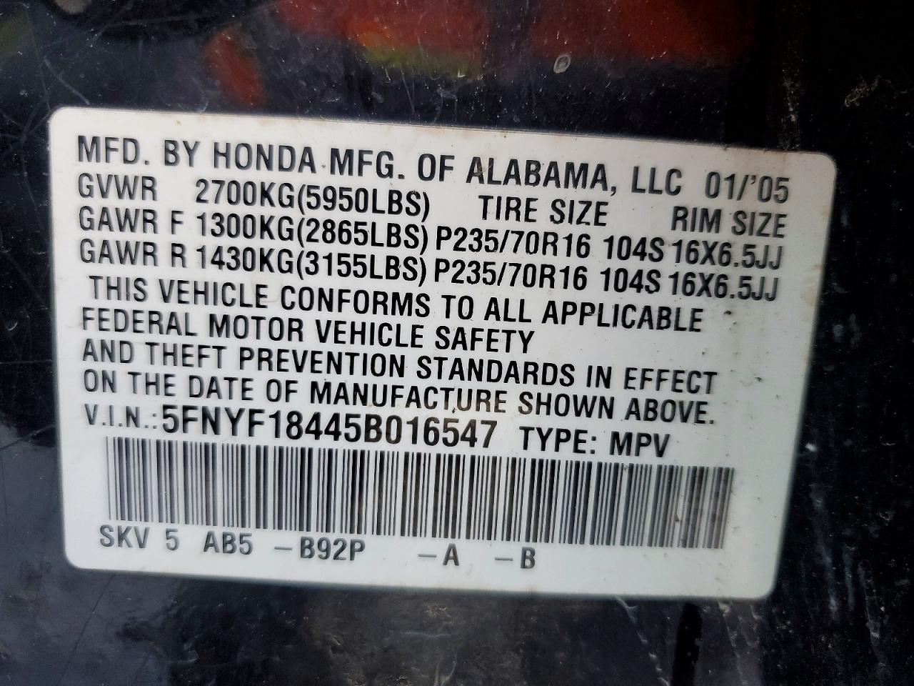 2005 Honda Pilot ex