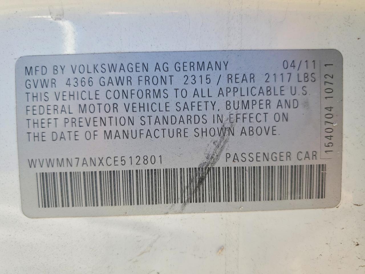 2012 Volkswagen Cc Sport