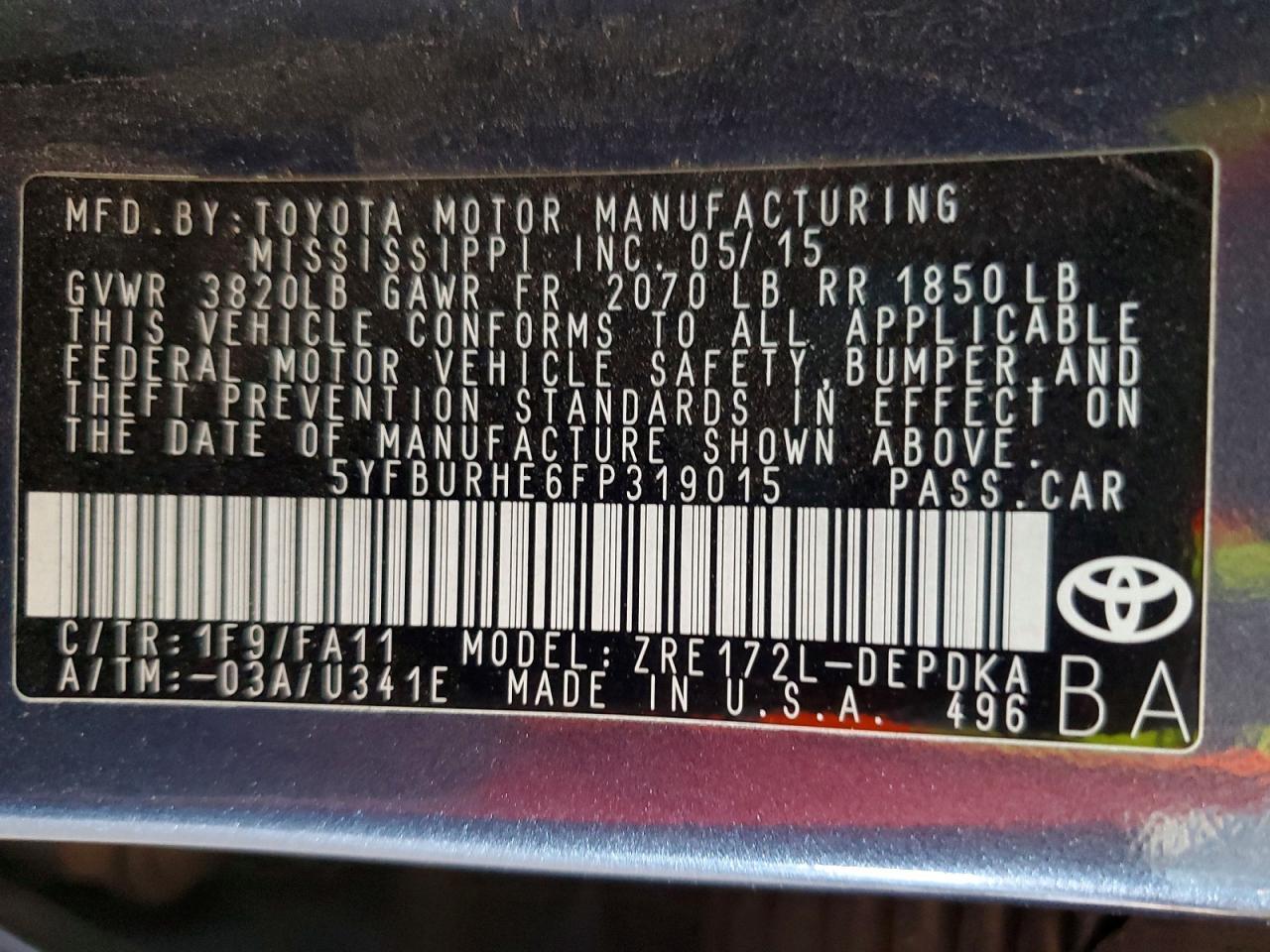 2015 Toyota Corolla l