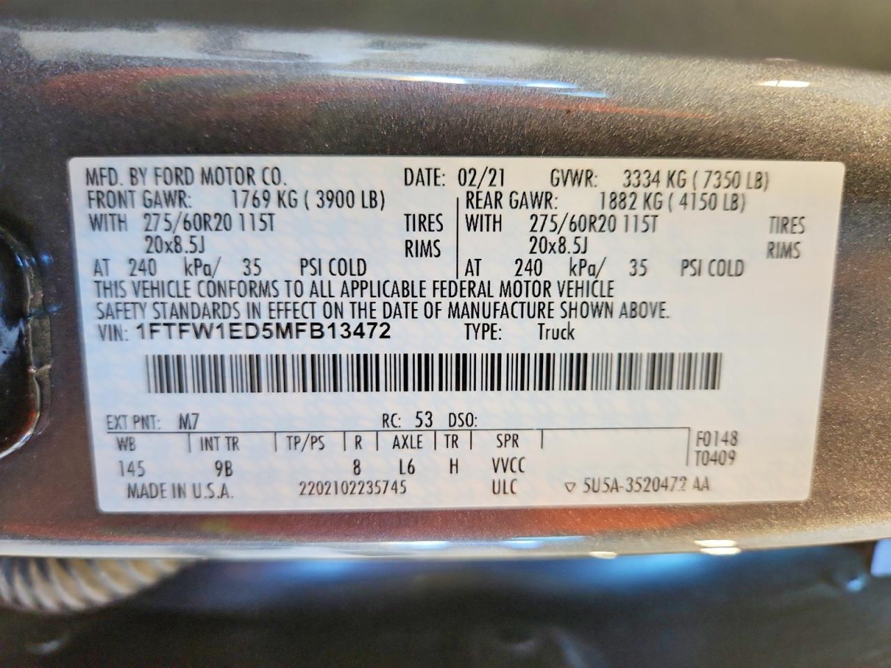 2021 Ford F150 Supercrew