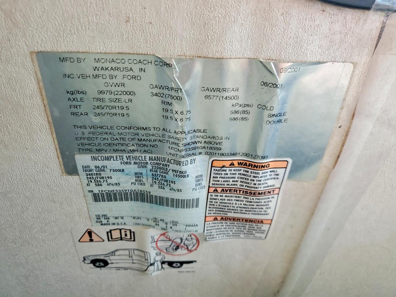 2001 Monaco Coa CH Lapalma RV