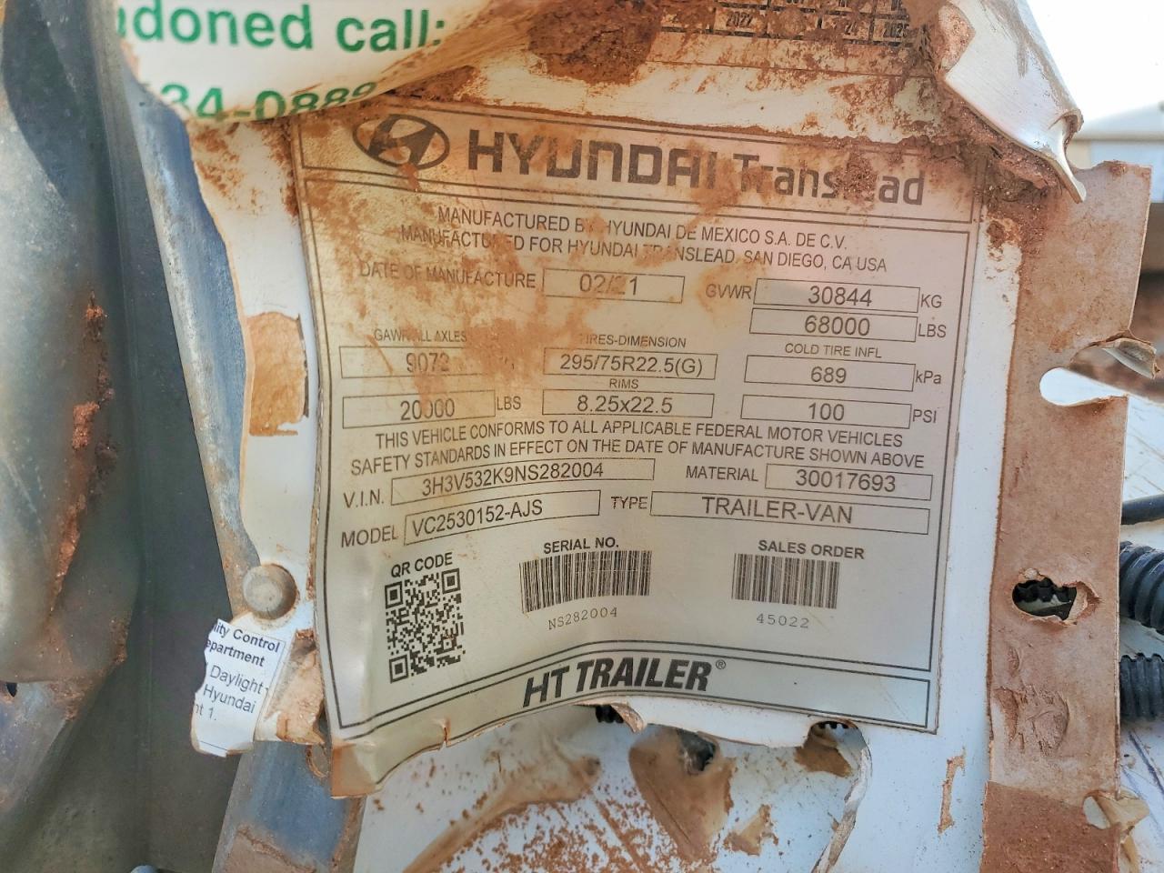 2023 Hyundai Translead VC2530152-AJS DRY Van Trailer