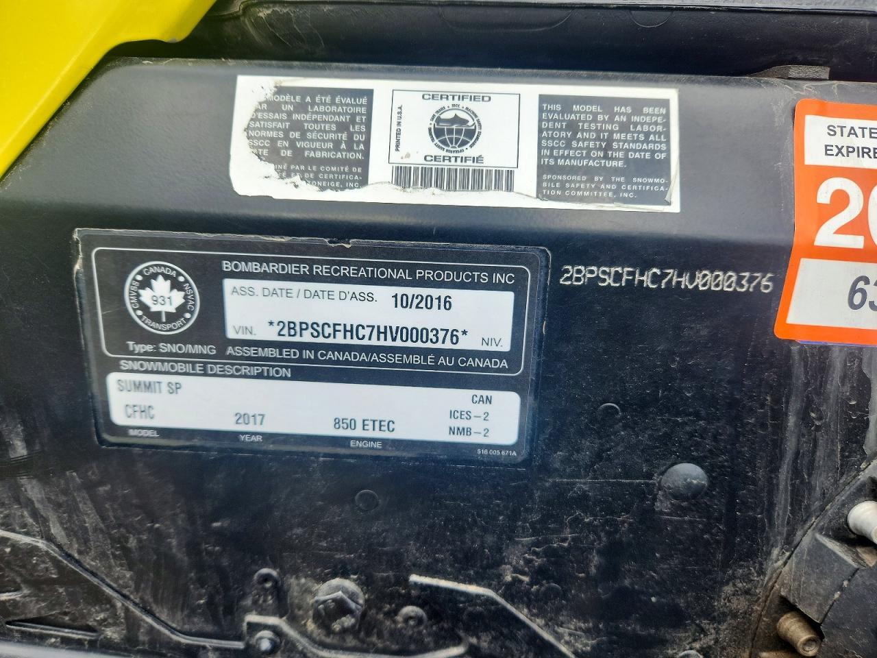2017 Skidoo Summit SP Etech 850