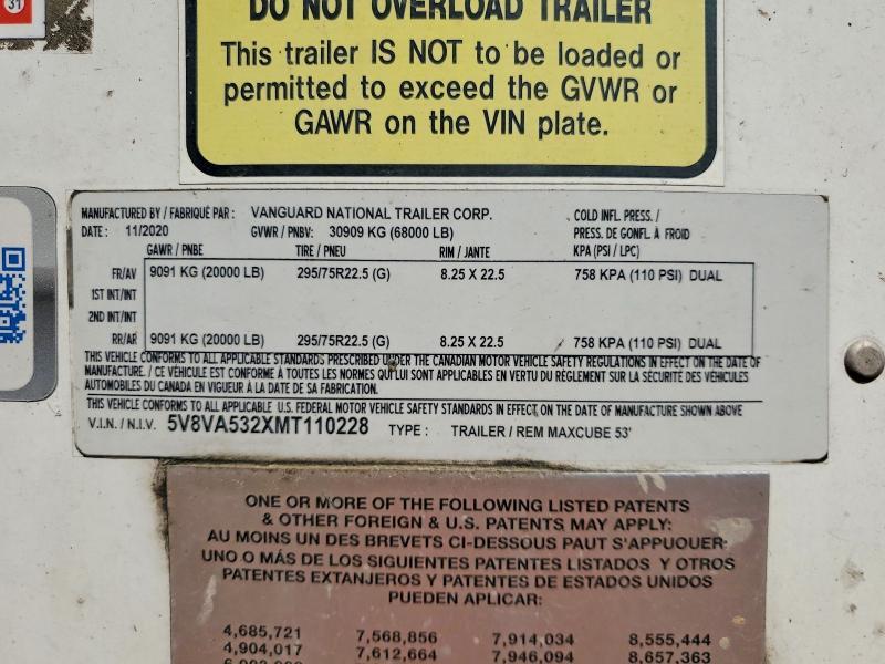 2021 Vanguard Dry van Trailer