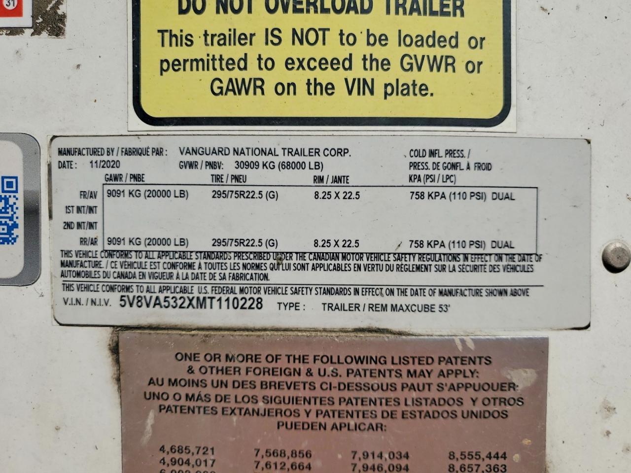 2021 Vanguard DRY Van Trailer