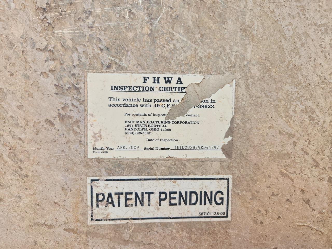 2009 East Manufacturing 2008 East END Dump Trailer
