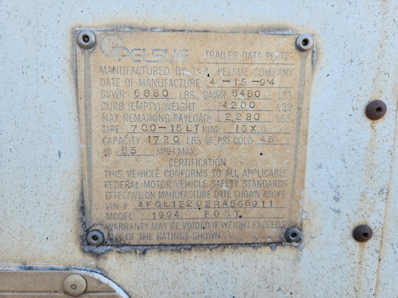 1994 Pelsue Fiber Optic Splicing Trailer