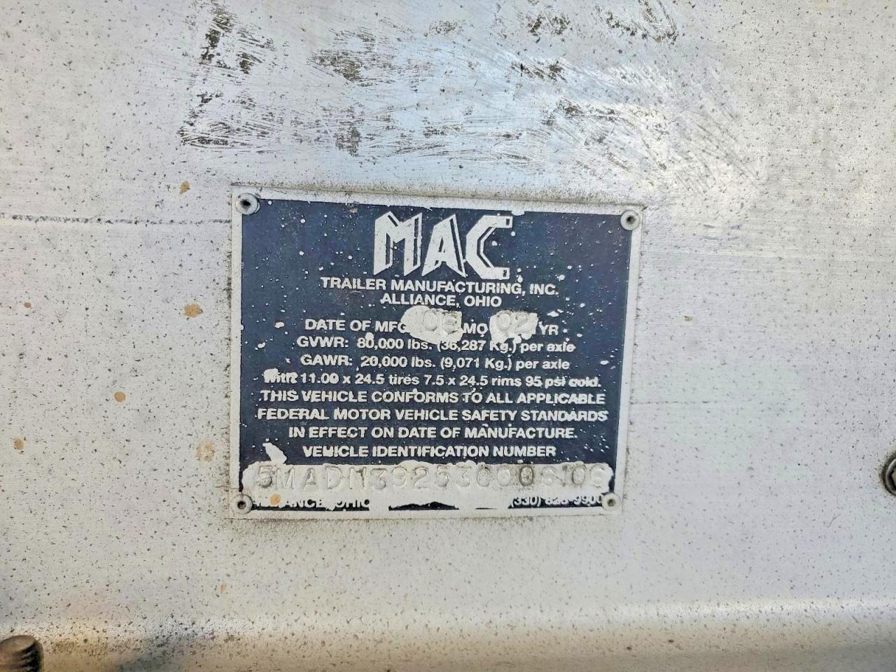 2003 Mac Trailer 2003 MAC END Dump Trailer