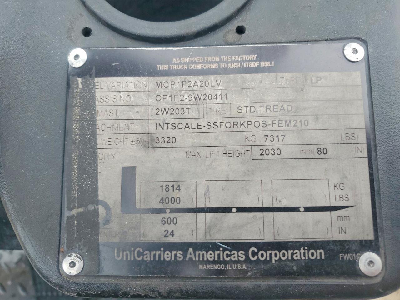 2015 Unicariers 2015 Unicarriers MCP1F2A20LV Forklift
