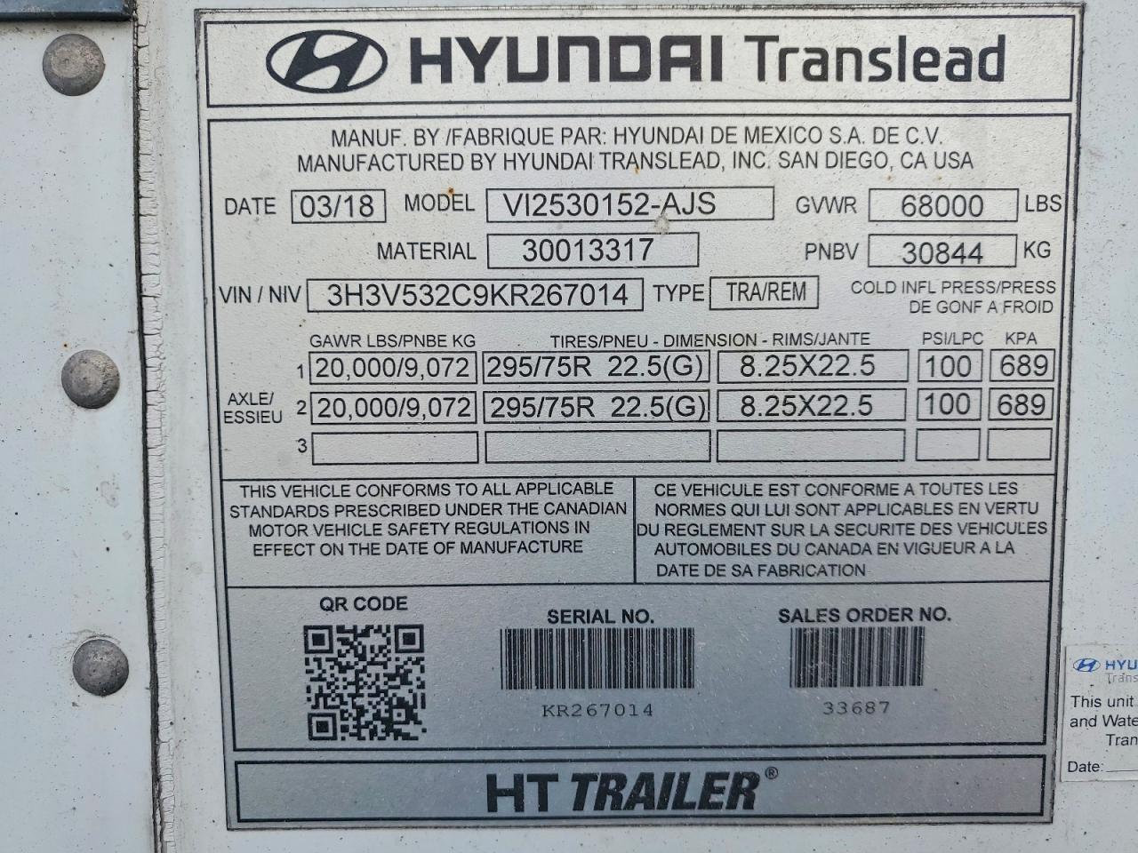 2019 Hyundai Translead Inc 2019 Hyundai Translead VI2530152-AJS DRY Van Trail