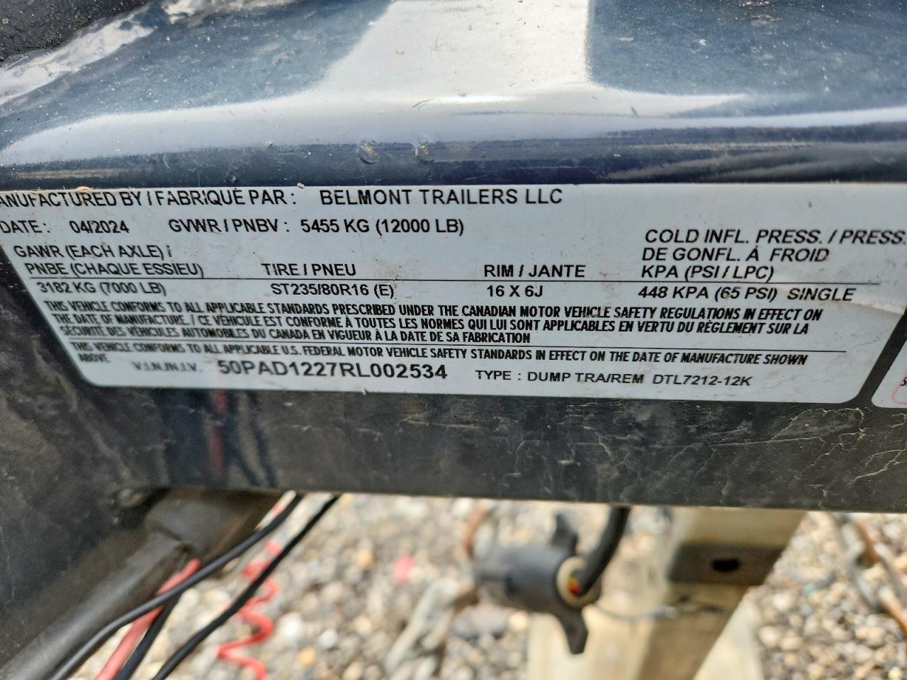 2024 Belmont DTL7212 Dump Trailer