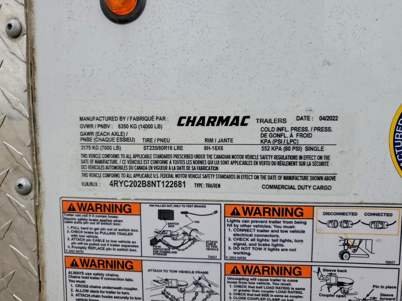 2022 Charmac Enclosed Cargo Trailer